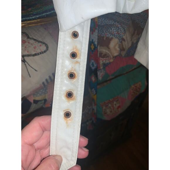 VINTAGE 90s ABS WHITE POLYURETHANE MOTO BIKER JACKET S - Picture 11 of 13